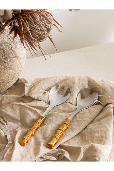 LC Waikiki Lcw Home Black Wooden Strappy Metal Serving Utensil Set of 2 from ...