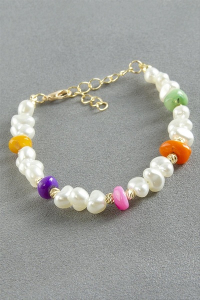 ZERO LAND سوار NRZSNT من اللؤلؤ الطبيعي المكسور مرصّع بالأحجار (191710) - أبيض