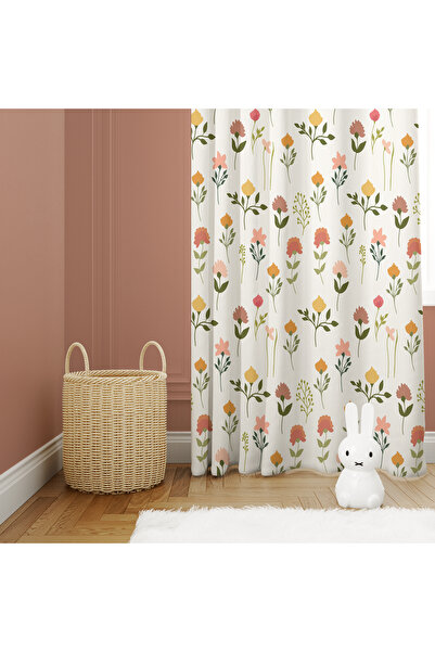 abathome Renkli, çiçek desenli,dijital baskılı çocuk odası çift kanat fon perde