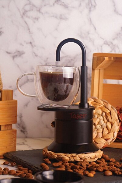FeyzaDesign Büyük Kapasiteli Siyah Moka Pot, Pratik ve Şık Kahve Demleme Seti