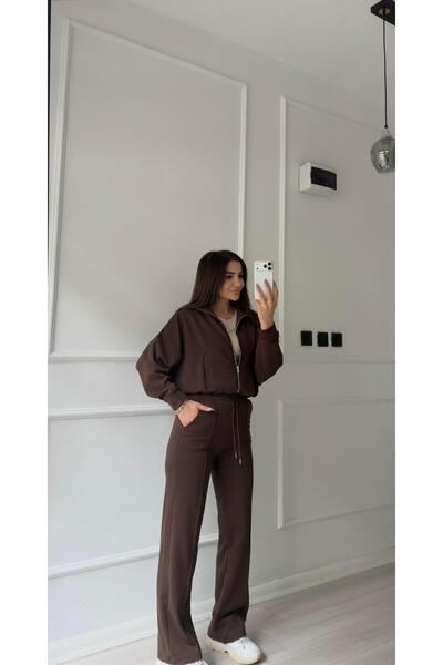 Daves Zippered Sweatshirt 2-Piece Set - Brown