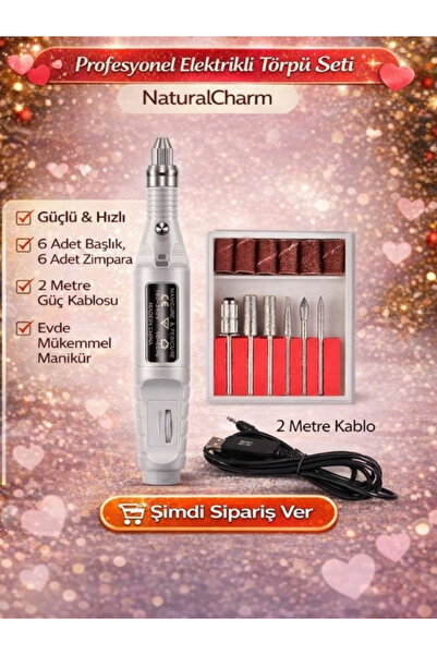 Nail Master USB Elektrikli Beyaz Tırnak Törpü Seti 20.000 RPM Manikür Pedikür 6 Uçlu
