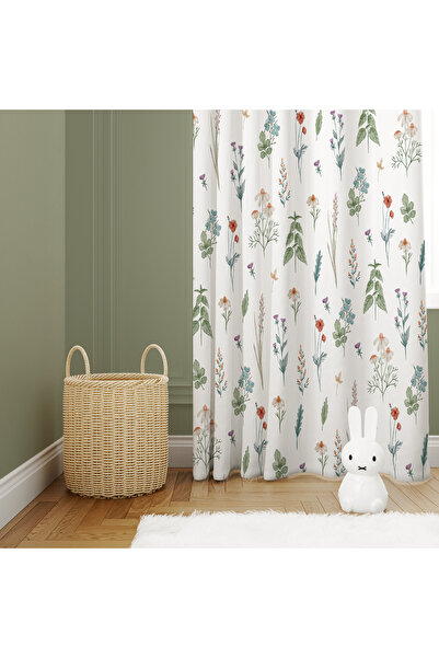 abathome Renkli, çiçek desenli,dijital baskılı çocuk odası çift kanat fon perde