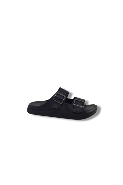 Zerhan Naturela 670 Men's Black Buckled Daily Use Slipper