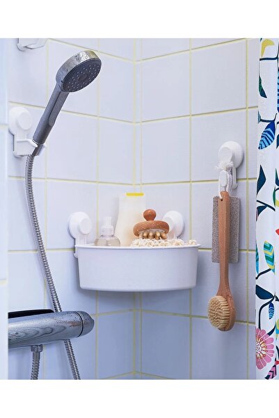 IKEA QUİCK Vantuzlu Banyo Duş Sepeti 30x20x17 Cm Plastik Köşe Banyo Rafı Beya...
