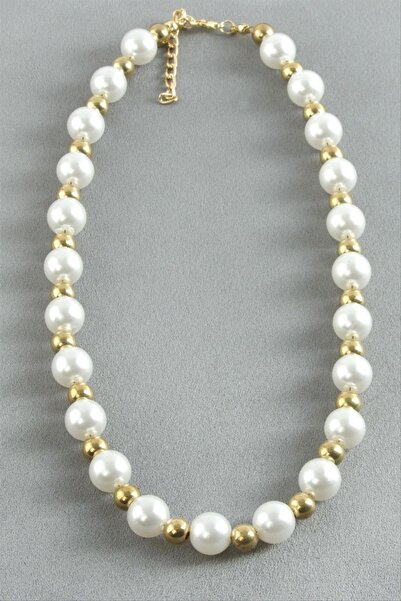 ZERO LAND قلادة معدنية من اللؤلؤ مقاس 12 مم من NRZSNT (184939) - أبيض