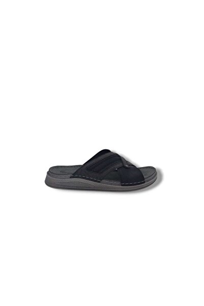 Zerhan Naturela 658 Men's Black Smoked Cross Band for Daily Use Slipper