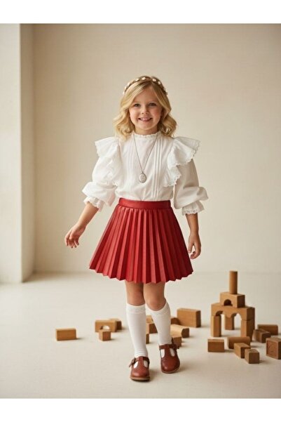 Zekids Fusta din piele plisata pentru fete