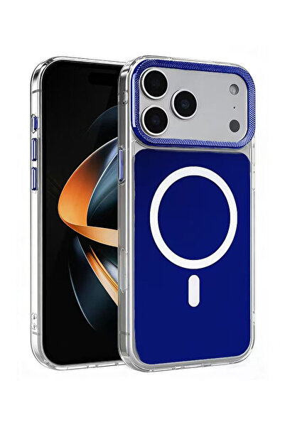 VERTEK MagShield Clear Frame Silicone Case, Metal Buttons for iPhone 17, Blue