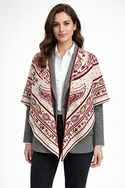 Sebir Moda Ethnic Patterned Double-Sided Knitwear Triangle Shawl