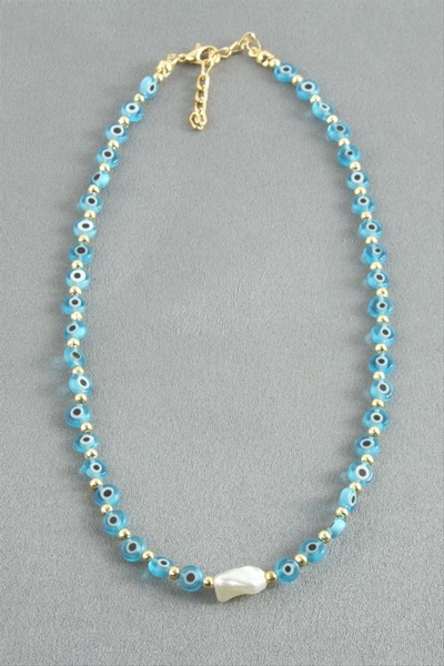 ZERO LAND Nrzsnt Pearl Evil Eye Bead Necklace (191420) - Mi