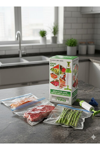 Enfa Vakumlu Gıda Saklama Seti – Manuel Vakum Pompası & Kilitli Poşet