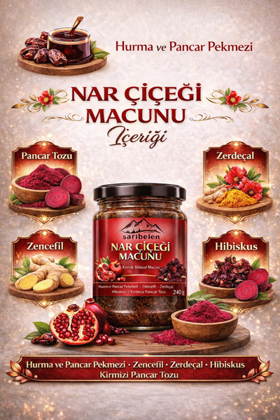sarıbelen Nar Çiçeği Macunu 240 g | Pancar Tozu ve Hibiskus İçeren Karışık Bitkisel Macun