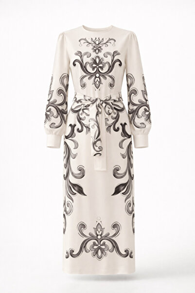 HAZELANNA Rochie ecru cu model baroc