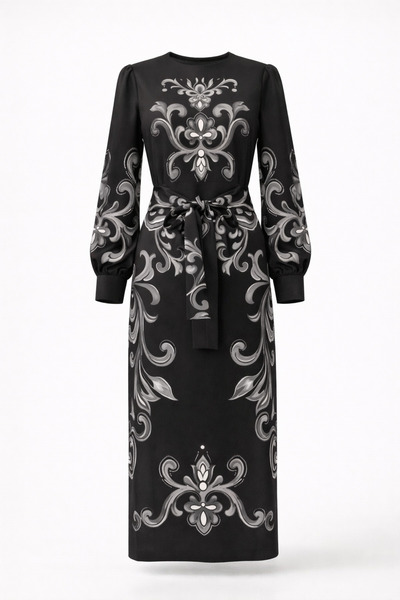 HAZELANNA Rochie neagră cu model baroc