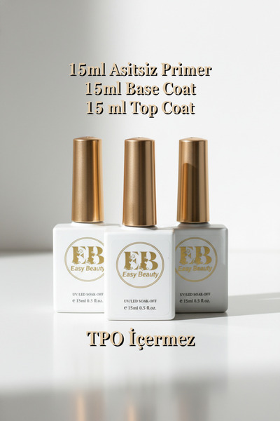 Easy Beauty Primer Base Coat Top Coat Seti 15ml – Kalıcı Oje ve Protez Tırnak