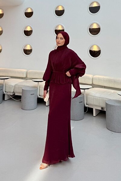 Şulemoda Giyim Janjan Yarasa Evening Dress Burgundy