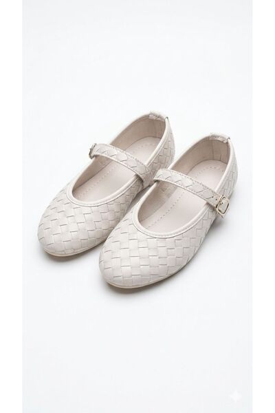 RoseVeno Women's Cream Patterned Skin Casual Ballet Flats Buckled Adjustable ...