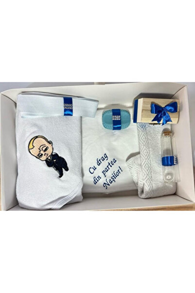 Your Baby Store Trusou botez Bebe Sef- albastru electric , brodat, 7 piese, b...
