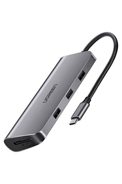 Ugreen Adaptor 8 în 1 USB-C la HDMI 4K, 3x USB 3.0, Tip-C, RJ45, SD, Micro SD...