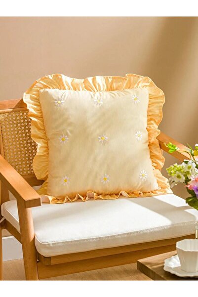 LC Waikiki Broderie cu flori galbene Husă de pernă pentru canapea 45x45 Cm (S6)