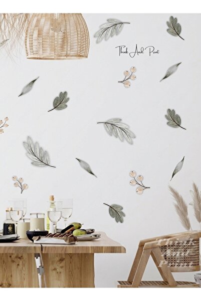 Think And Print Yapraklar Ve Çiçekler Duvar Sticker Seti - Ev Dekorasyon Yeşi...