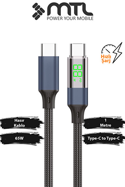 MTL 65W PD Type-C to Type-C Dijital Watt Göstergeli Hızlı Şarj ve Data Kablos...