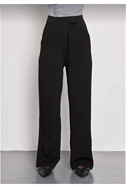 ASSEMA Women's Lycra Cirt Closure Black Palazzo Trousers - Black