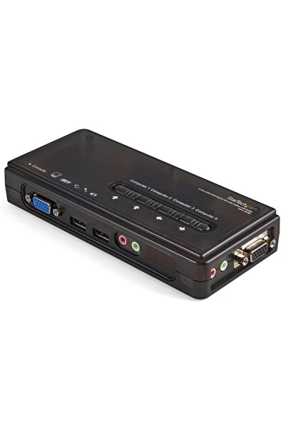 startech Kit comutator KVM USB negru cu 4 porturi, cabluri și audio