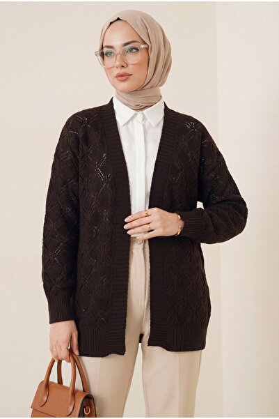 Modamorfo Patterned Araboy Knitted Knitwear Cardigan -Brown