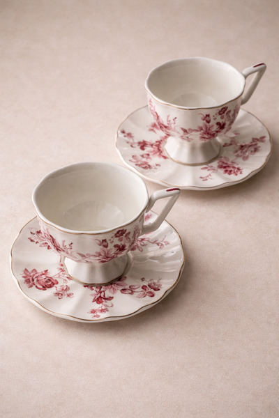 SUELF CO 2'li Vintage Porselen Kahve Fincan Seti (100 ml)