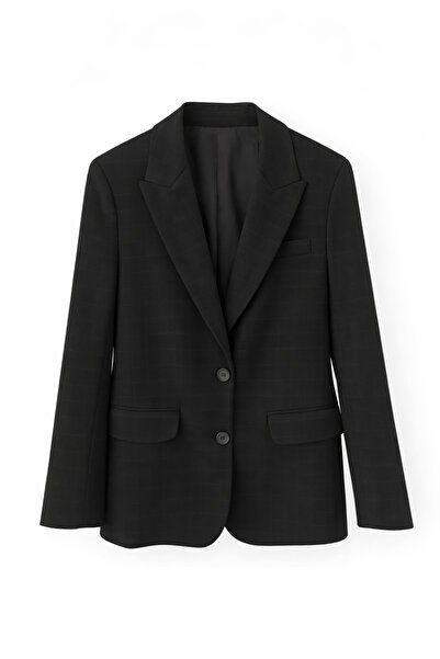 HAZELANNA Silik Plaid Black Blazer Jacket