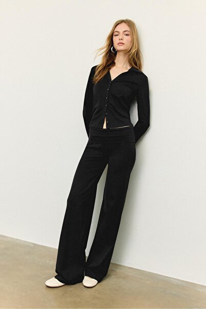 Stradivarius Mesh trousers with turn-down waist