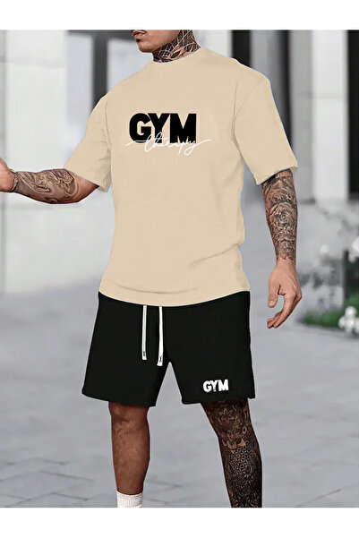 Rayan & Hoor Style Gym Printed Top and Bottom Shorts T-Shirt Set- Oversized R...