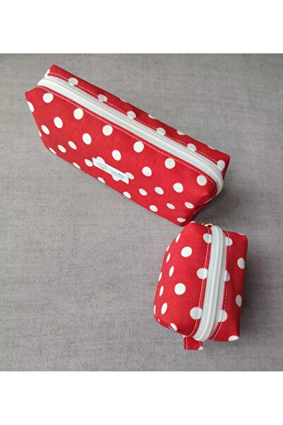 SevAte Handmade Set of 2 Red Color White Polka Dot Travel Bag / Pen Holder & ...