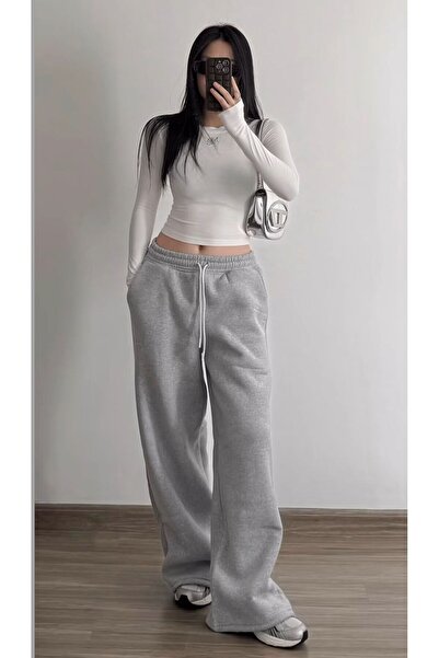 Le Vion Oversized Wide Leg Relaxed Fit Women's Sweatpants with Print Detail