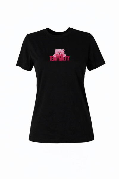 trender 26YL71595004 تي شيرت نسائي أسود بطبعة دب