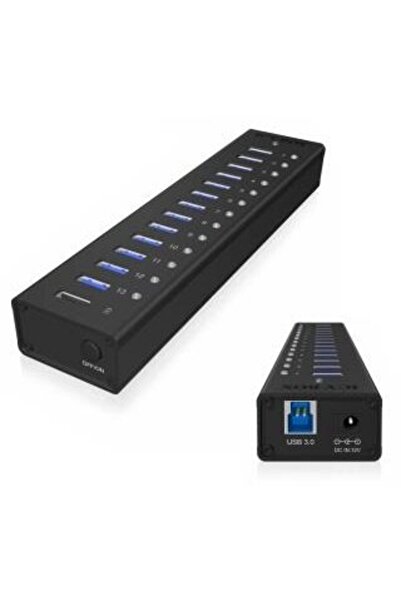 RaidSonic Hub USB 3.0 IcyBox cu 13 porturi și port de încărcare USB, negru