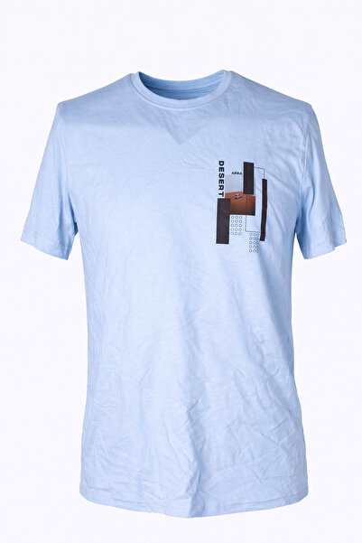 trender 26Y595000001 Light Blue Men's T-Shirt Desert O Neck Printed