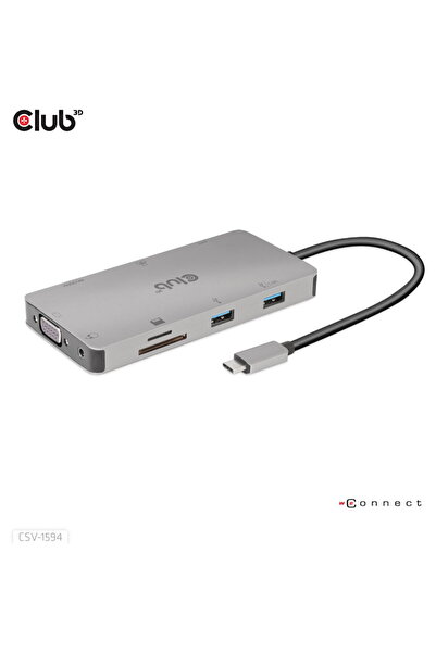 Club 3D Hub CLUB3D USB Gen1 Type-C 9-în-1 cu HDMI, VGA, 2x USB Gen1 Type-A, R...
