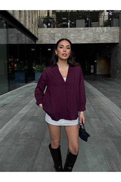 IŞILDA FASHION V yaka salaş gömlek