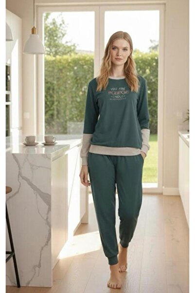İpek Women's Long Sleeve Cuff Detailed 100% Cotton Pajama Set