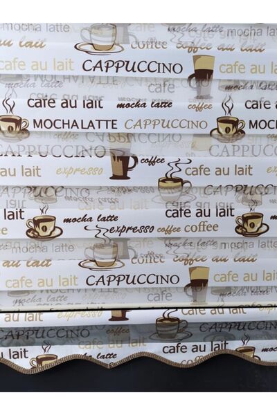 Saule Coffe Kahve Kupa Desenli Zebra Stor Mutfak Perdesi