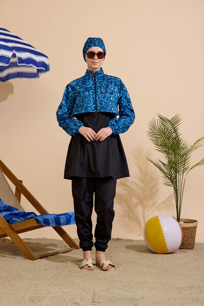 GAVLİA Women's Hijab Swimsuit 4-Piece Set - Half-Covering with Zipper..