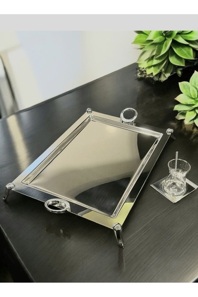 KÜBRAHOME'S صينية شاي فضية تيامو 32 سم - 55 سم