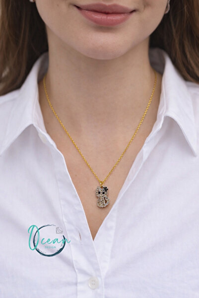 OceanDesign قلادة زيركون مرصّع بالأحجار على شكل قطة لطيفة 45 سم سلسلة من الفو...
