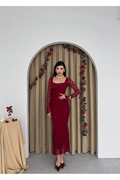 Hollyhocks Drawstring Neckline Spanish Sleeve Lace Long Dress