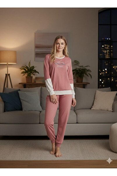 İpek Women's Long Sleeve Cuff Detailed 100% Cotton Pajama Set