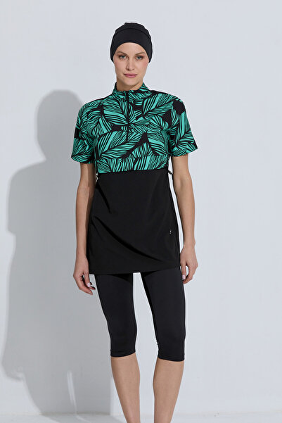 İYİBU Women's Semi-Closed Swimsuit Short Sleeve Zippered 4-Piece Set Padded B...