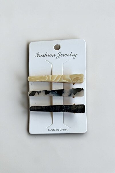 VERA HOUSE Marble Leopard Printed bone hair clip 3-piece